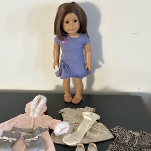 American Girl Doll with Brown Hair and Blue Dress